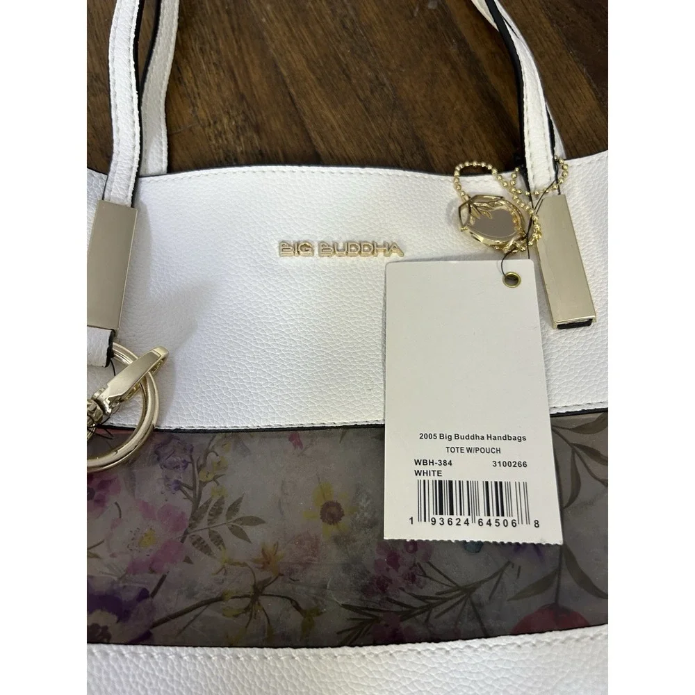 Big Buddha white floral tote bag gold-tone Hardware New Small Pouch Included